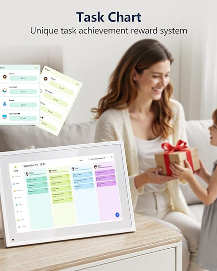 Digital Calendar, 10.1 Inch Smart Electronic Desk Calendar & Chore Chart, Touchscreen Interactive Display for Family Schedules with Meal Planner & Picture Frame & Lists