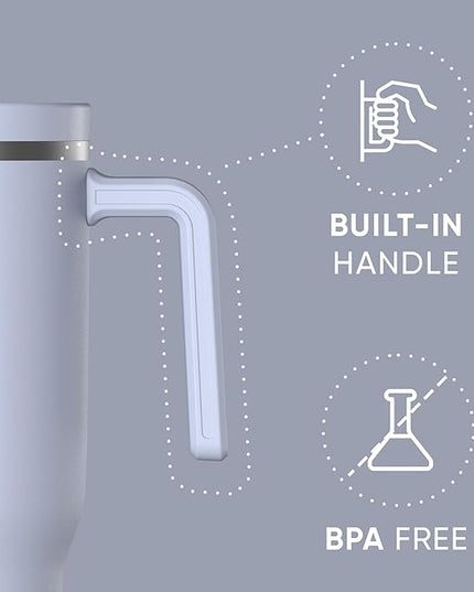 Hydrapeak Voyager 40 Oz Stainless Steel Tumbler with Handle, Insulated Water Bottle With Straw & Lid, Cupholder Friendly Reusable Travel Mug (Iceberg)