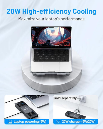 METFUT Laptop Cooling Stand with Detachable Thermoelectric Cooler, Adjustable Height & Angle, 360 Rotation Base, Carbon Steel Framework, Ultra-Quiet & Super Sturdy for up to 15.6” Laptop (Grey)
