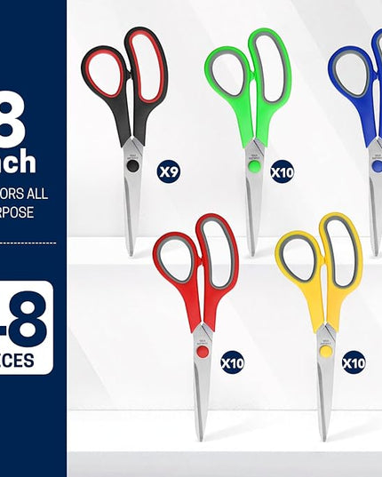BURVAGY 8" Multipurpose Scissor Bulk 48 Pack, Comfort Grip Handles Ultra Sharp Blade Shears Stainless Steel Scissors for Office Home, All Purpose Scissors