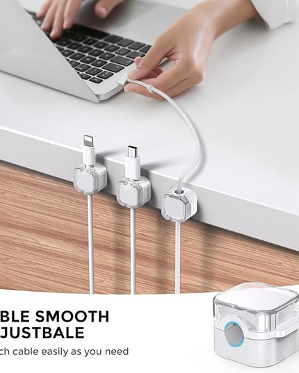 AhaStyle Magnetic Cable Organizer [1s Lock] 6 Pack Cord Holders Clips Strong Adhesive Cord Keeper [Smooth Adjustable] Hide Wire Cord Organizer for Nightstand Kitchen Car Office (White)