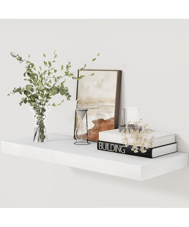 Fun Memories 30 Inch Floating Shelves White, 12 Inch Deep Floating Shelf for Books, 30 x 12 x 2 Deep & Thicked Wall Shelves for Bathroom, Living Room, Kitchen, Set of 1