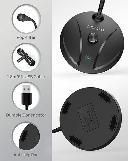 JOUNIVO USB Microphone for Computer, PC/Laptop Mic, Mute Button with LED Indicator, 360 Degree Gooseneck Design, Desktop Microphone for Streaming, Recording, Dictation, Podcasting, YouTube, JV610PRO