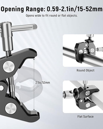 NEEWER 9.8"/25cm Adjustable Magic Arm with Super Clamp, 1/4" & 3/8" Threads, 1/4" Screws for Flash/LED Light/Microphone/Monitor, Compatible with SmallRig Camera Cage, Max Load: 4.4lb/2kg, ST25C