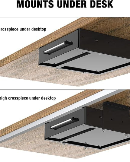 UNITEDPOWER Under Desk Drawer Storage, Pull-Out Office Hidden Counter Drawer, Metal Sliding Organizer Mount Below Table, Optional Bracket Height, Black
