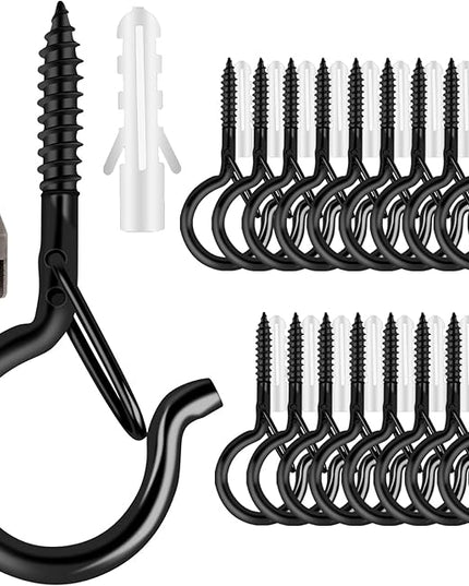 48 PCS Q-Hanger Hooks, Screw Hooks for Outdoor String Lights, Safety Buckle Design Cup Eye Hook for Hanging Christmas Lights, Plants, Wind Chimes, Mounted on Wall Ceiling, Include 1 Wing Nut Driver