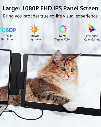 KYY Portable Monitor for Laptop, 14'' FHD 1080P USB-C Triple Screen Extender, Travel Monitor for Computer, Dual Screen for 12"-16" Laptop, X90A (Mac, Wins, Android)