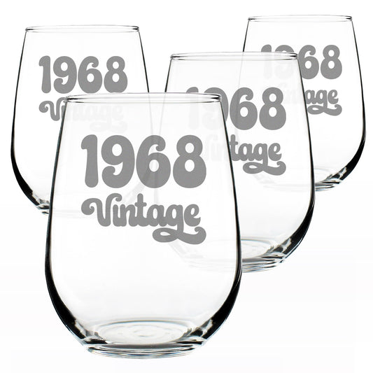 Vintage 1968 Stemless Wine Glass for 58th Birthday - 17 oz - Set of 4
