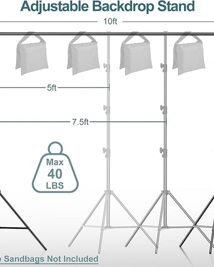 FUDESY Photo Video Studio 10 x 10Ft Heavy Duty Adjustable Backdrop Stand,Background Support System for Photography with Carry Bag, 6 Pcs Clip Clamps