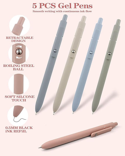 54Pcs Aesthetic School Supplies Set with Large Pastel Pencil Case 12 Dual Tip Highlighters, 6 Gel Pens, 5 Black Pens, 5 Mechanical Pencils (0.5-2.0mm) for Students Stationary College Essentials Gifts