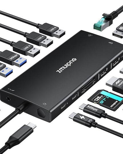 USB C Hub USB C Docking Station Dual Monitor 4K@60Hz+DP 8K@30Hz for Dell HP, Laptop Docking Station 3 Monitors 15 in 1 USBC Dongle Multiport Adapter with USB A Port+Button+PD+Ethernet+SD/TF+Audio