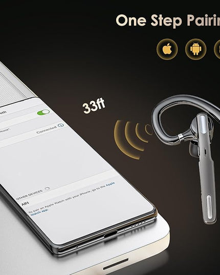 ICOMTOFIT Bluetooth Headset, Wireless Bluetooth Earpiece V5.0 Hands-Free Earphones with Built-in Mic for Driving/Business/Office, Compatible with iPhone and Android (Gray)