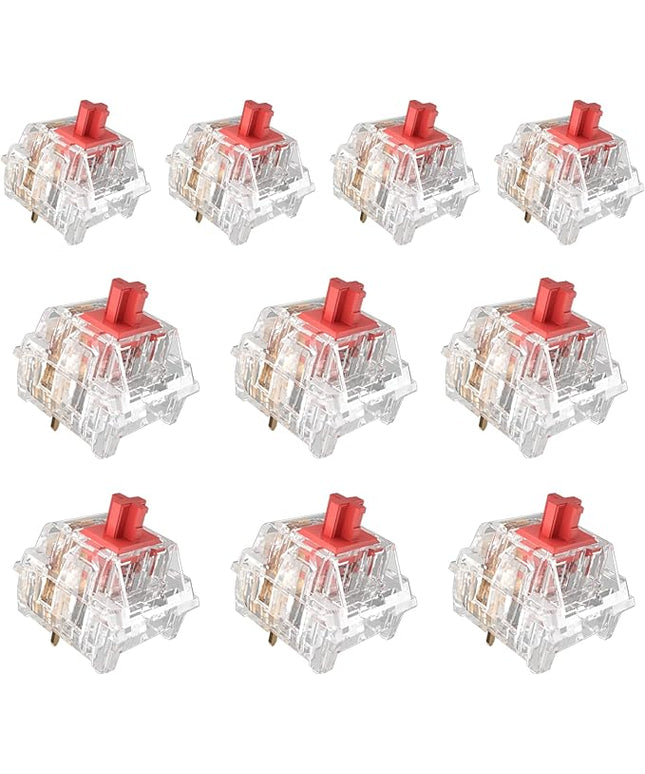 ZhouWang Crystal Red Switch 3 Pin 50gf Pre-Lubricated,Dustproof Linear Switch,Suitable for RGB,Mechanical Gaming Keyboards、MX Mechanical Keyboard(90PCS)