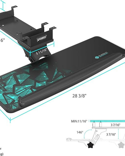 EUREKA ERGONOMIC Height Adjustable Mouse & Keyboard Tray Under Desk, 28x10'' Large Slide Out Swivel Tilt Computer Keyboard Drawer with Mouse Pad for Gaming Home Office Desk, Dual Mount