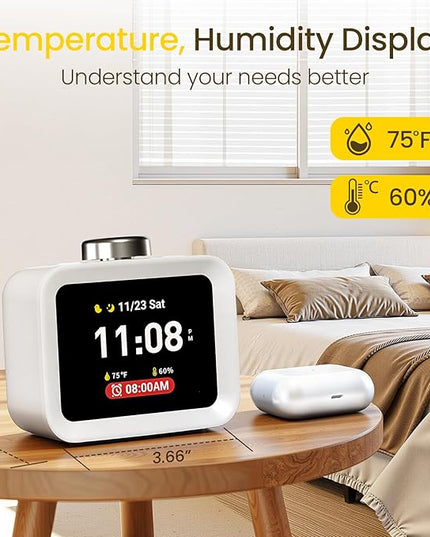 AIRIVO Alarm Clock, Colorful LCD Display with 8 Visual Themes, 4 Digital Alarms with 30 White Noise for Bedrooms, 112dB Loud Alarm Clock with Hourly Chime for Heavy Sleepers, Gift for Kids Teens