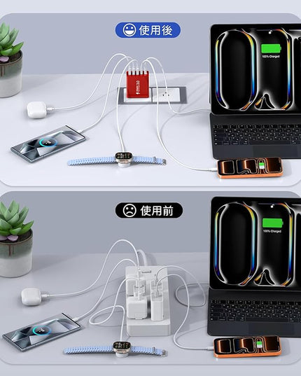 USB C Wall Charger Block, 2Pack 60W USB C Charger 5-Port PD Fast Charging Blocks,QC 3.0 USB A Multiport Plug,Type C Power Adapter Brick Cube for iPhone 17/16/15/14/13/Pro,Samsung,for Switch/Pixel（Red）