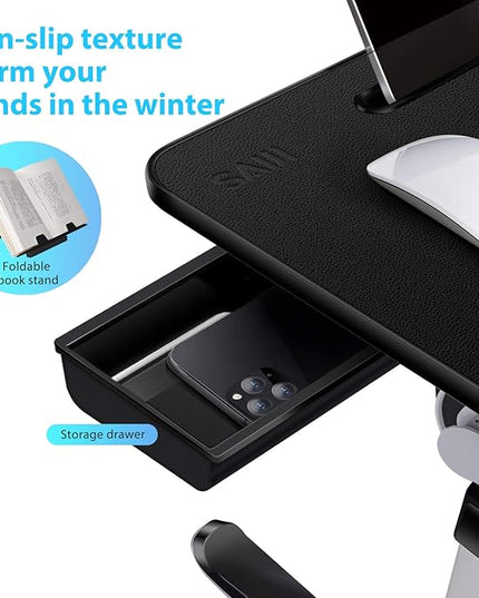 Laptop Bed Tray Desk, SAIJI X-Large Adjustable Laptop Table, Foldable Laptop Desk with Storage Drawer and Bookstand for Eating, Working, Writing, Gaming, Drawing (Black)