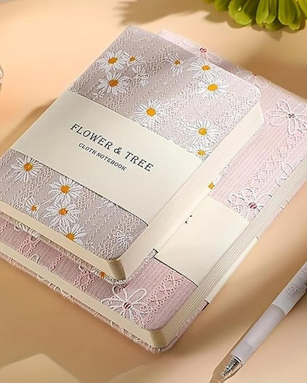 Fabric Pocket Notebook, Flower Cloth Hardcover Journal, A6, 264 Pages, 4x6 Small Notebook & Sketchbook, Similar Embroidered Journal, Lay Flat, Daisy Gifts for Women, Pink