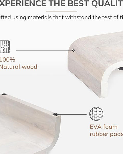 Anji Mountain Wood Monitor Stand Riser Desk Desktop Organizer Table for Home, Office Workspace, Laptop Riser, Ergonomic Design Stand for Gaming Setup, with Power Source, White Wash