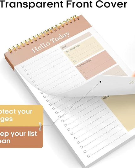 Taja To Do List Notepad - To Do List Notebook for Work with 52 Sheets, 9.8" x 6.5", Undated Daily Planner Perfect for Daily Tasks and Goal Setting, Notepad Suitable for Office, Home & School - Brown