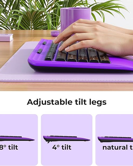 Wireless Keyboard and Mouse Set with Quiet Keys, 2.4G Full Size Purple Keyboard and Mouse with Wrist Rest, Protective Covers, Soft Touch Silent Design for Windows, Computer, PC and Laptop