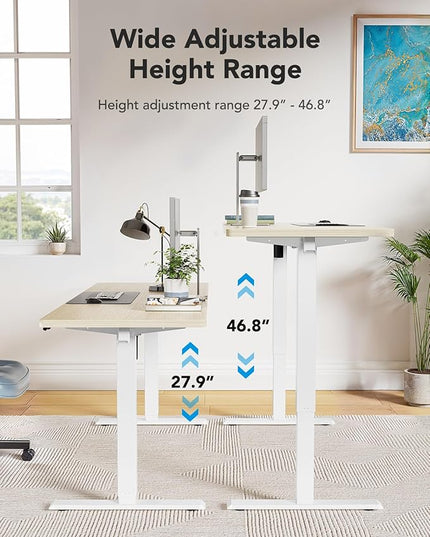 HUANUO 63 x 24 inch Electric Standing Desk, Height Adjustable Table with Headphone Hooks & Cable Manager, Sit to Stand up Desk for Home Office, Natural