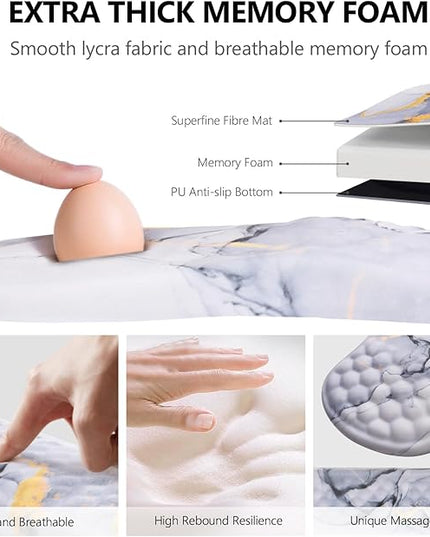 Mouse Pad Wrist Support, Laokiiy 2 in1 Keyboard Wrist Rest+ Ergonomic Mouse Pad, Non-Slip Wrist Rest for Computer Keyboard, Made Easy Typing & Relieve Wrist Pain(White Gold Gray Marble)