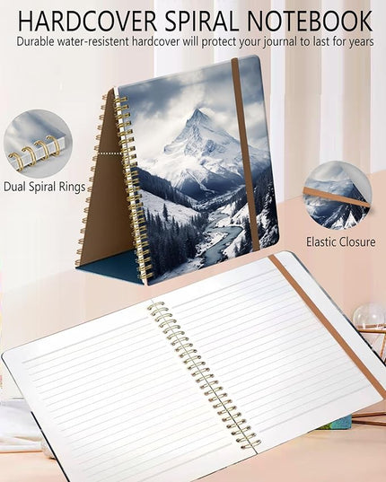 Spiral Journal Notebook, A5 Cute Notebooks for Women Men, College Ruled Hardcover Notebook for Work & Note Taking, 60 Pages Double-Wire Journals for Writing, Forzen Mountain