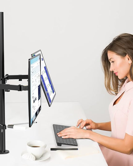 WALI Extra Tall Dual LCD Monitor Fully Adjustable Desk Mount Fits 2 Screens up to 27 inch, 22 lbs. Weight Capacity per Arm (M002XL), Black