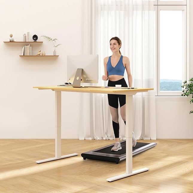 FLEXISPOT E3 Bamboo Dual Motor Electric Standing Desk 48 x 24 Sit Stand Up Desk, Holds 220 lbs, Adjustable Height w/ Memory Presets, Solid Bamboo Desktop & White Frame, Ships in 2 Boxes