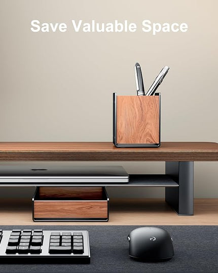 UPERGO Walnut Desk Tray with Pen Holder Set, Natural Wooden Desk Drawer Organizer Office, Organizer Tray for Keys, Pen, Watch
