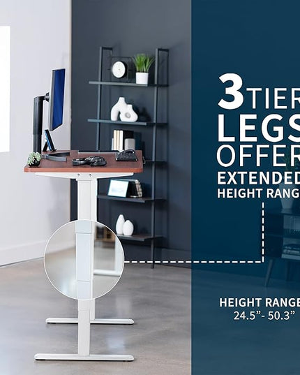 VIVO Electric 55 x 28 in Dual Motor Sit Stand Desk, Memory Height Adjustment, 2B Series, Dark Walnut Top White Frame, DESK-KIT-2W55D