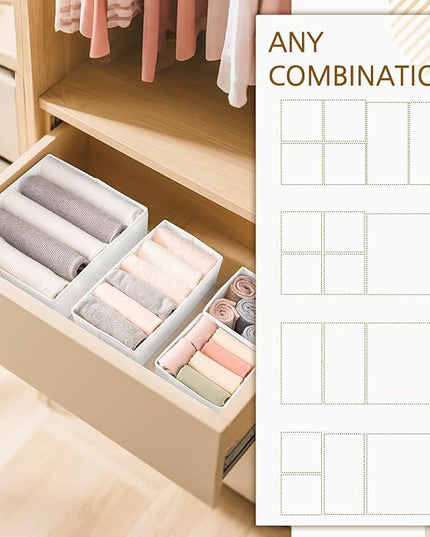 Criusia 15 Pack Drawer Organizer for Clothes, Foldable Dresser Dividers with 3 Sizes, Fabric Storage Bins – White