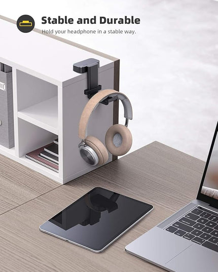 Lamicall Headphone Stand, Headset Hanger - 360 Degree Rotation Earphone Hook Holder Mount, Table Headphone Stand with Cable Organizer, Gaming Headset Clamp for HyperX, Razer, Sony, Sennheiser - Black