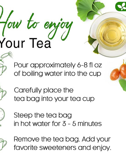 FreshDrinkUS, Premium 30 Ginkgo Biloba Leaf Tea Bags, 100% Natural & Pure from Ginkgo Biloba Leaves. Loose Leaf Herbal Tea. Made with Eco-Conscious Tea Bags. No Sugar, No Caffeine, No Gluten, Vegan.