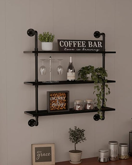 Industrial Pipe Shelf Shelving Bookcase, Wall Mounted Rustic Bookshelf, Floating Bookshelves for Wall,Retro Wood Metal Pipe Industrial Shelves for Living Room