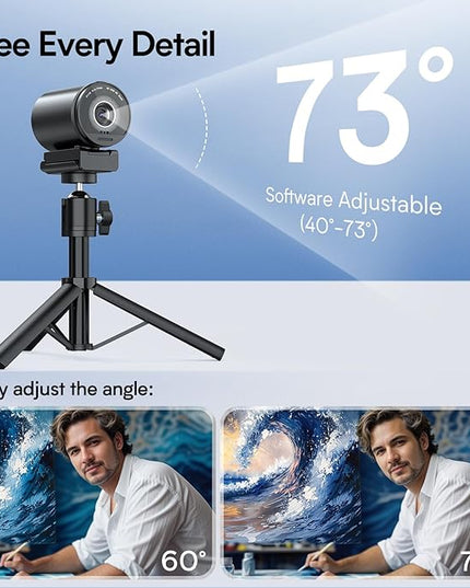 EMEET SmartCam S800-4K Webcam with Tripod for Streaming, Sony 1/2'' Sensor, Supports HDR, PDAF&TOF Dual-autofocus, 1080P@60FPS, Adjustable Heights with 360° Swivel Head, Perfect for Live Streaming
