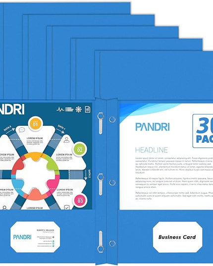 PANDRI Two Pocket Folders, 30 Pack with Prongs, Letter Size, Lightblue