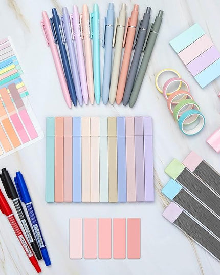Sinload 60 Pcs Aesthetic Book Annotation Kit School Supplies Cute Pencil Case 12 Highlighter 5 Gel Pen 6 Mechanical Pencil 5 Magnetic Bookmark 1220 Pcs Sticky Note Tab Student Stationary(Pink)