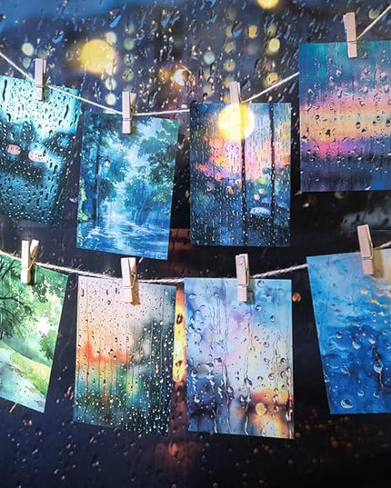 60 Sheets Large Size Rainy Day Scrapbook Stickers for Scrapbooking Supplies, 6 Assorted Rain Scenes Transparent PET Stickers for Journaling, Junk Journals, Collage, DIY Crafts Arts