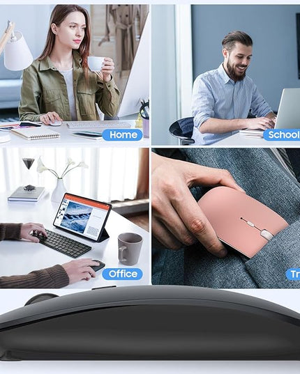 SUNGI Bluetooth Mouse for Laptop/MacBook/iPad/Android PC,Rechargable Quiet Slim Wireless Mice Compatible with Windows/Linux/Tablet,Black