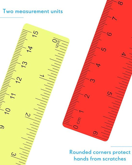 Zonon 50 Pcs 6 Inch/12 Inch Plastic Rulers Bulk Flexible Straight Rulers with Inches Centimeters First Day of School Gift Students Back to School Office Home Supplies (Colorful,6 Inch)