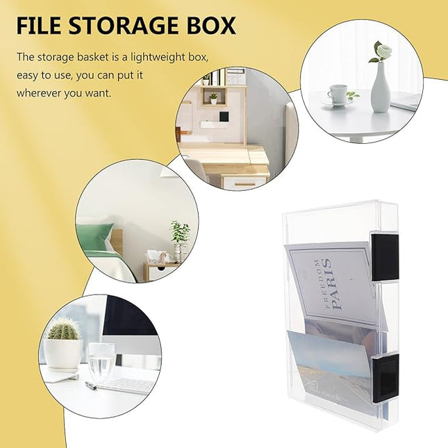 A5 Plastic File Storage Container Thickened Document Organizer Box with Dustproof Lid, Portable Office Desktop Storage Holder for Files and Papers