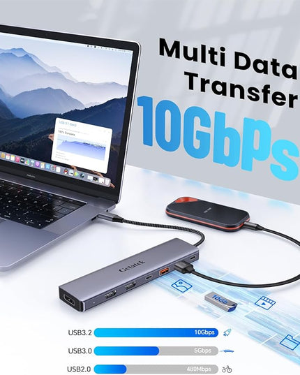 10Gbps USB C Hub, Laptop Docking Station, 7in1 Triple Display Docking Station with Dual HDMI, DisplayPort, PD 100W, 2 USB 3.2, USB C 3.2 Port for Dell Hp Lenovo Surface Windows