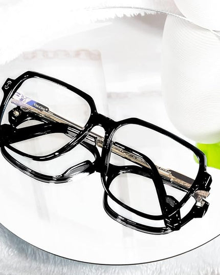 VISOONE Oversized Blue Light Blocking Glasses with Chic Square TR90 Frame and Metal Temple for Women Men REMY