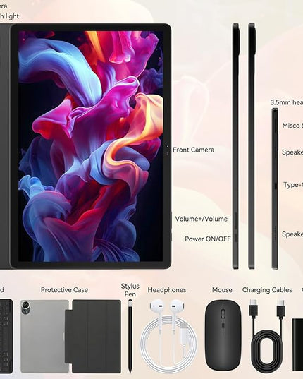 URAO Tablet｜14 inch Android 15 Tablet｜30GB RAM 256GB ROM｜1920 * 1200 IPS FHD｜10000mAh 30W Fast Charging｜Octa-core Processor｜Wi-Fi 6, BT 5.4｜Dual Camera with Keyboard｜Mouse｜Stylus｜Case｜Headphone