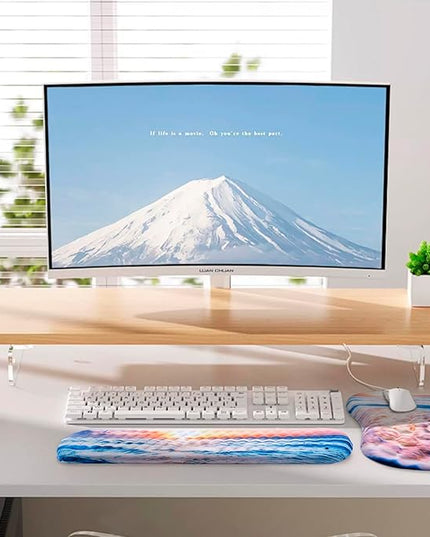 Mouse Pad Wrist Support, Laokiiy 2 in1 Keyboard Wrist Rest+ Ergonomic Mouse Pad, Non-Slip Wrist Rest for Computer Keyboard, Made Easy Typing & Relieve Wrist Pain(Sunrise Beach)