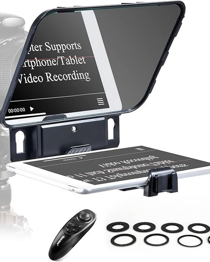 Desview T3 Teleprompter Teleprompter with Remote Control Work with iPad/Tablet/Smartphone up to 10 inch High Display Mirror Support Wide Angle Lens Great Partner for Live Streaming
