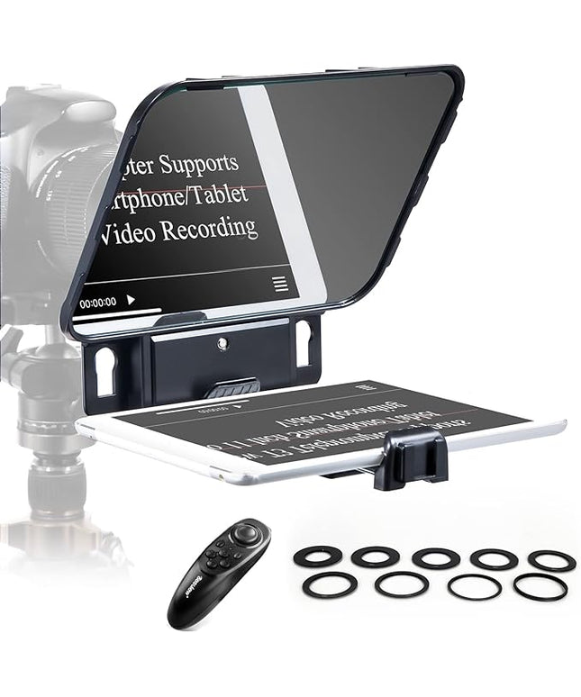 Desview T3 Teleprompter Teleprompter with Remote Control Work with iPad/Tablet/Smartphone up to 10 inch High Display Mirror Support Wide Angle Lens Great Partner for Live Streaming