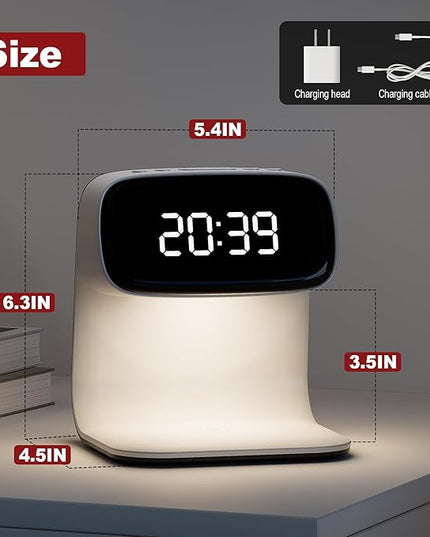 Digital Alarm Clock with Wireless Fast Charging Station 15W Touch Smart Lamp for Bedside,3 Colors Nightlight Adjustment Night Lamp for Living Room,Bedside,Heavy Sleepers (White+Cable&Adapter)